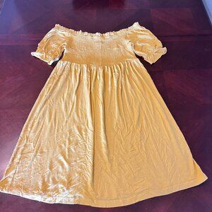 Lily & Lola Petite Yellow Off-Shoulder Midi Dress PL Rayon Spandex Blend‎